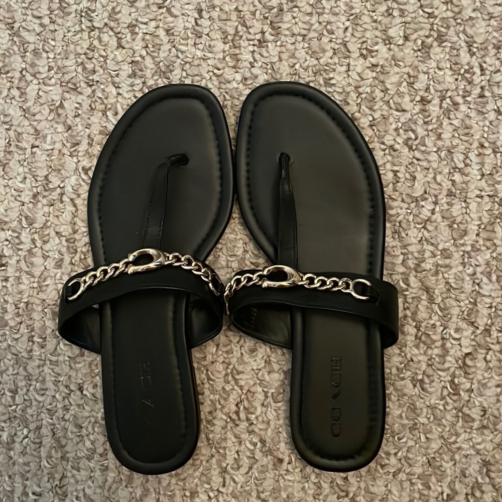 COACH Leather Chain T-Strap Sandals (Size 10)